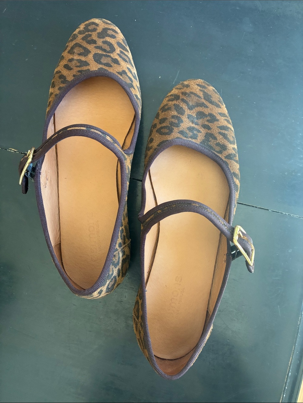Simons Leopard Print Mary Jane Flats in Brown and Black
